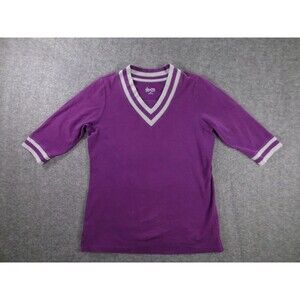D Co Denim Company Top Women Medium Purple Base Layer Capsule Striped Trim